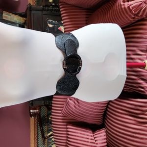 Women's PU Leather Buckle Elastic Waist Black